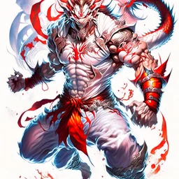 dragonman high detailed concept art, front facing, dynamic pose, full body, white background color, t-shirt design,