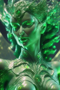 transparent olivine beauty queen Seraph, in green fire chrome casino, high detail, 8k, cinematic, depth of field, art