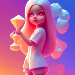 isometric clean art of super cute girl poster, soft lighting, soft pastel gradients, high definition, 3d icon clay render, blender 3d