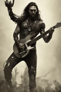 Jason Momoa like a cyborg,playing guitar