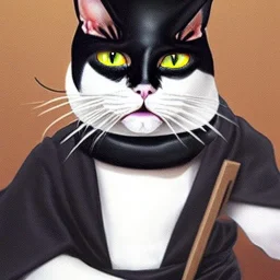 a cat, dressed as a ninja, anthropomorphic, hyper realism, maximum detail.