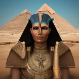 portrait of horus, in front of great pyramids besides bastet