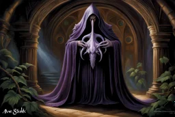 A mind flayer hiding in the shadows, painted by Anne Stokes. the naked truth.