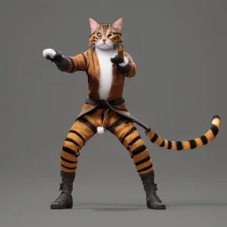 fighting cat ninja outfit full body detail, unreal 5, octane render,cinema4d, dynamic lighting, 8k, redshift render, highly, hyperrealism ultra detailed, hyper realistic.