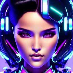 Rosalía, Cyborg anime samurai, cyberpunk, light black hair, pixie hairstyle, cobalt eyes, waist up portrait, 8k resolution, retroanime, intricate details, neon details, soft lighting, vibrant colors, masterpiece, intricate eyeliner, dark eyeshadow, eyes, intricate tattoos, gradient background