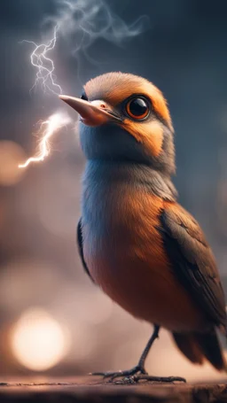 smoking bird getting hit by lightening, with big disturbed eyes,bokeh like f/0.8, tilt-shift lens 8k, high detail, smooth render, down-light, unreal engine, prize winning