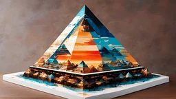 3/4 marble pyramid from Hiroaki Takahashi art ultra perfect composition 3d liquid detailing liquid acrylic Greg Tocchini, James Gillard, Joe Fenton Kete, Butcher Bosch, Dan Mumford, Kandinsky art style [collage] [splatter] [stripes] [frame] [cut]