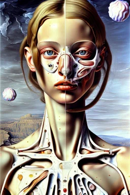 a painting of a young woman, by lucien freud, textured, anatomically correct, beautiful perfect face, sharp focus, highly detailed. desolate background. the royal tenenbaums aesthetic