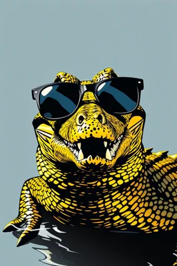 crocodile with sunglasses in the style of warhol