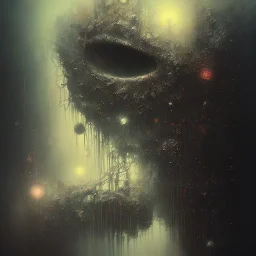 photographic camera in abstract style. fog and smoke in atmosphere. bokeh, lens flare. Dark mood. Dripping paint. oil on canvas, high detailed. beksinski