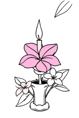 outline art for square Heart Candle Plumeria coloring page for kids, classic manga style, anime style, realistic modern cartoon style, white background, sketch style, only use outline, clean line art, no shadows, clear and well outlined