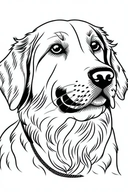 "A black and white line art illustration of a realistic [dog breed] in a coloring book style, with thick outlines defining the fur texture and simple shapes, on a plain white background." Examples: "A black and white line art illustration of a realistic golden retriever in a coloring book style, with thick outlines defining the fur texture and simple shapes, on a plain white background." "A black and white line art illustration of a realistic pug in a coloring book style, with thick outlines de