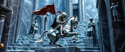 centaur with stenthal syndrome. superhero rat knight, the chariot, the fool and the tower tarot card disaster rendered in magnificient 4d glossy marble stones reflective and wet, like mirrors, winding stairs, watchers, statues of perfect octahedron dice