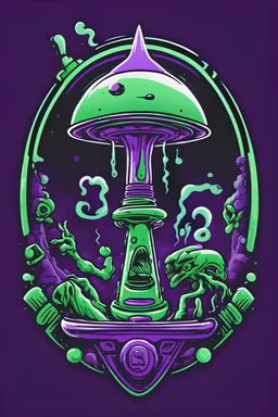 aliens ufo smoking massive purple green black smoking bong ufo logo crest outline