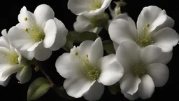 Just apple flowers, close up, black background, side lighting, realistic