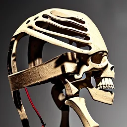 headgear, big clamps, attached to head, skeletal, mechanical