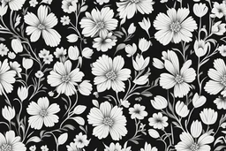 image vectoriel noir et blanc motif fleurs printanière design harmonieux répété les fleurs dans toute les direction pour remplir un rectangle abstrait naturel noir et blanc pochoir aplat minimaliste aucun details aucun details forme pleine aplat de couleurs