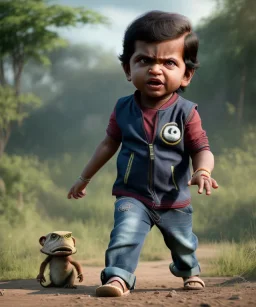 Raj kootrappali toddler, full body, dramatic lighting, angry, hyper realistic,