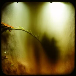 A daguerreotype-style close-up image of a surreal background inspired by Hieronymus Bosch and Max Ernst, featuring twisted organic forms, decaying botanical elements, and strange vegetal growths that seem to pulse with unnatural life. The entire scene is bathed in soft, ambient lighting that creates an otherworldly atmosphere, with areas of deep shadow contrasting against the pale, spectral glow of the figures.