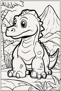 kids coloring page, dinosaur, cartoon style, thick lines, very low detail, no shading