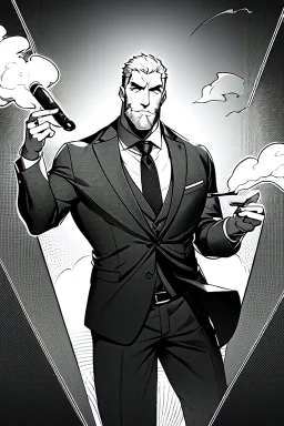 businessman smoke cigar in the dark, greyscale