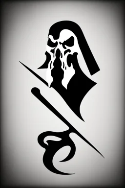 Extremely simple, fun and monochrome logo representing the face only of the grim reaper. Black on white background