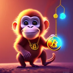 pixar style anamorphic cute monkey baby, smiling, gangsta gold neckless, full body, magenta puffer jacket, manila city backdrop, dramatic lighting, hyper-realistic, unreal engine 5, 16k. full detailed bitcoin