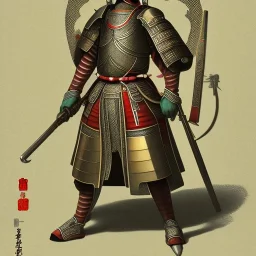 Ukiyo-e Style , Male Samuri in armour, full body