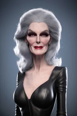 Carmen Dell`orifice as evil queen in black leather gown, angry, busty, curvey, cleavage, unreal 5, octane render,cinema4d, dynamic lighting, dramatic lighting, 4k, redshift render, highly detailed, hyper realistic