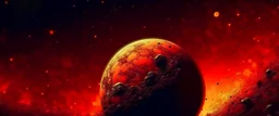 A planets with a background of Fire Brick color low glitter abstract gradient space defocus texture; free space; horizontal banner with smooth dark edges and copy spase for text “SAMARRAI