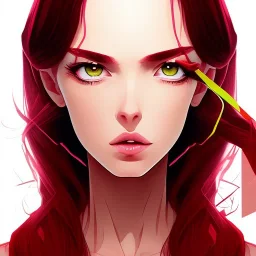 crystal clear blue eyes, and dark pink hair, dot eyebrows, woman, angry expression, pointy ears, long hair, sexy, young, beautiful