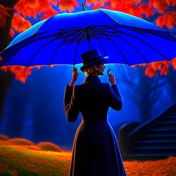 poppins with a spider umbrella on a mission through the seasons, hills and trees, motion blur, 8k, downlight, soft light, depth of field, photorealism, trending on art station, lotsa detail