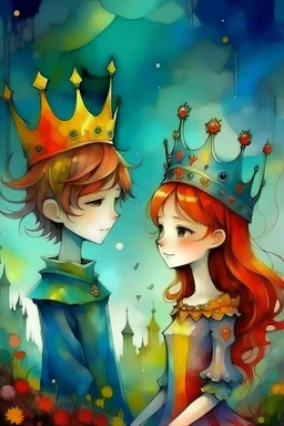 abstract, fantasy, make me small prince and girl ap p 9-10 years old, for book, both should be same age