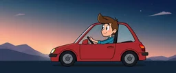 cartoon person in the real world, stuck in a flat car