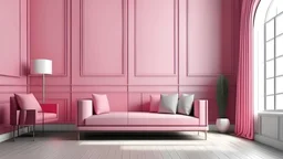 Living room have pink sofa and decoration minimal on two tone wall.3d rendering