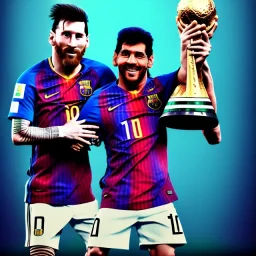 Lionel Messi und diego armando maradona halten gemeinsam in einem Stadion den Worldcup in der Hand, Fußball, stadion, viele menschen, perfect quality, argentinien, photography, central