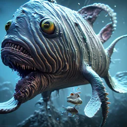 fluid ink angler fish creature, unreal engine 5, 8k resolution, photorealistic, ultra detailed