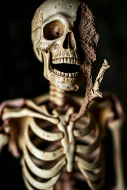 a blurry, distressing, haunting image of a fracturing skeleton, realistic