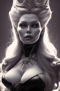 Brigitte Bardot as evil queen in black leather, leather, busty, cleavage, angry, stern look. character design by cory loftis, fenghua zhong, ryohei hase, ismail inceoglu and ruan jia. unreal engine 5, artistic lighting, highly detailed, photorealistic, fantasy.