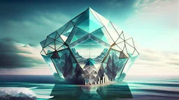 incredible geometry giant crystal building over the sea