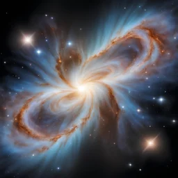 2 galaxies colliding with each other surrounded by stars