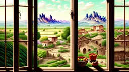 in a romantic artistic style, a view of an south side chicao landscape outside kitchen window