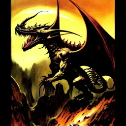 Death Dealer killing a dragon by Frank Frazetta style