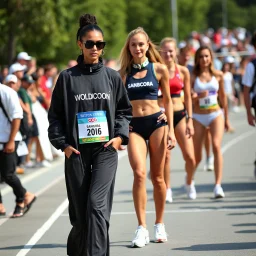 Female fashion models meet female athletes at the summer Olympics.