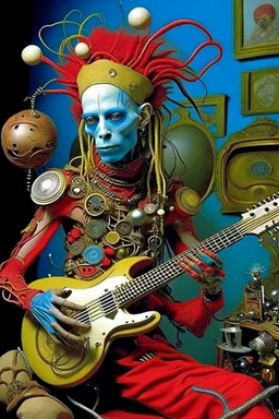 photo by tim walker : loan-blend human-alien biomorphic-animals squid indefinite head extreme wide shot head to toe portrait of weird krofft pufnstuff puppet voodoo cutie sitar player king human nervous systems, renaissance faire alex grey hyper detailed michael cheval with a playful expression made out of mechanical parts and robot arms; cyborg details, unusual and obscure photograph by františek vobecký of a surreal scene of ghastly men, pop art, clive barker style, 300mm f/.8, raw cinematic p