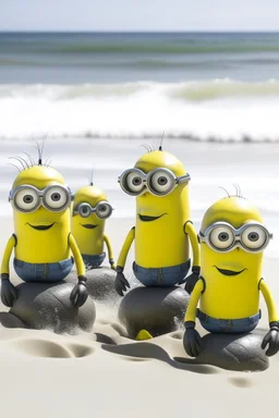 minions in a beach