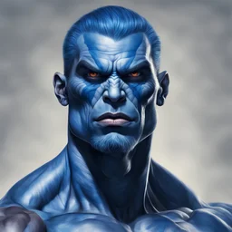 dnd, portrait of muscular human with blue skin