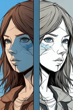 yakın 2 kız arkadaş 2D uzak uzaktan görünüm poz veriyorlar the walking death tarzı kameraya dönük yüzleri değişsin kameraya dönük Gölgelendir 2D ve çizgiler ile gölgelendirme oyun tarzı