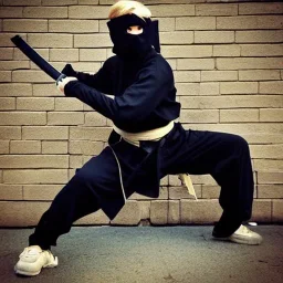 blond ninja boy with katana in black clothes