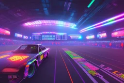 cyberpunk football stadium, cyberpunk, full body, realistic, intricately detailed, neon lighting, vivid colors, neon, futuristic, 64k